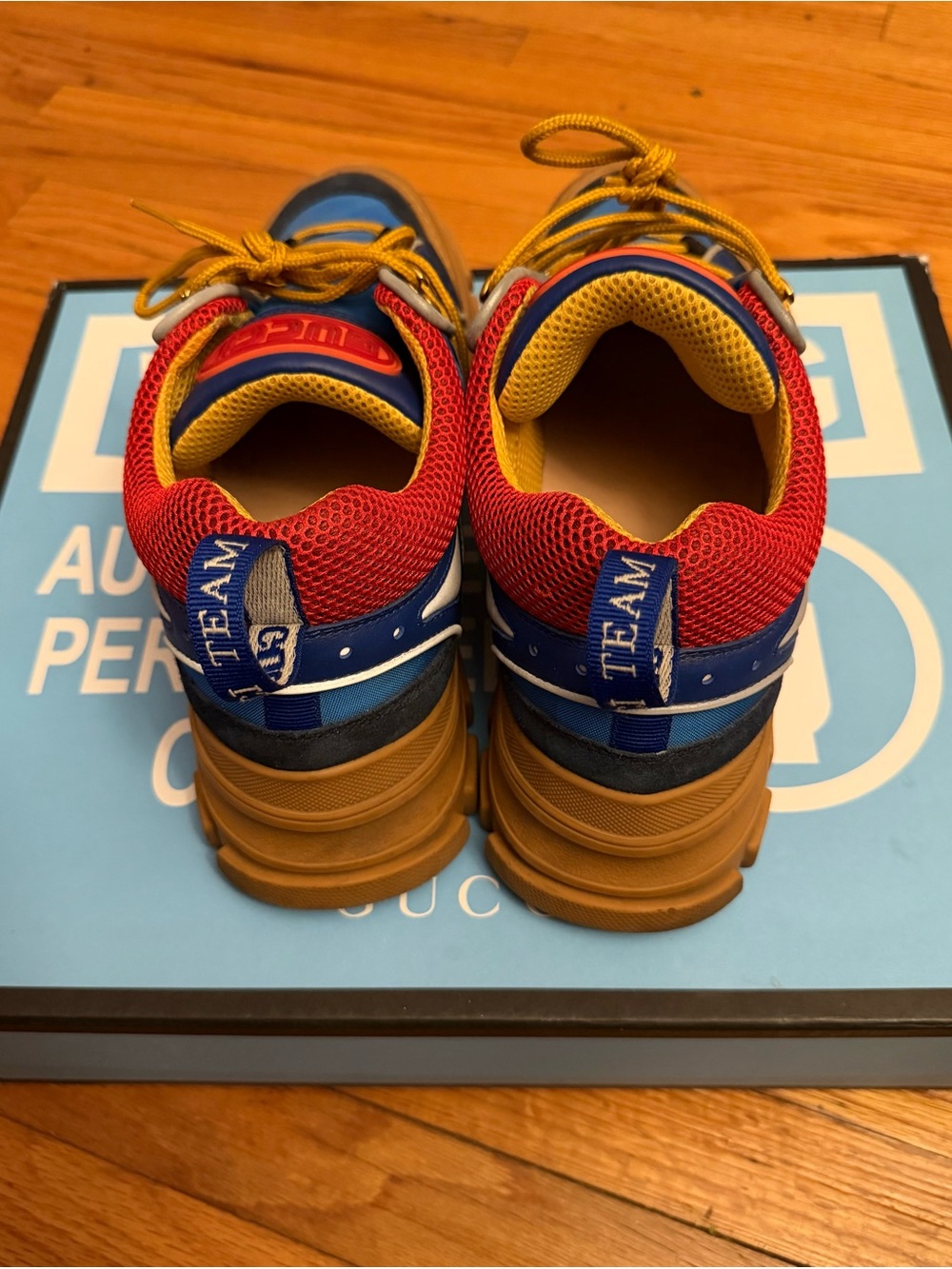Gucci Blue, Red & Tan Chunky Trail Sneakers - Picture 5 of 6